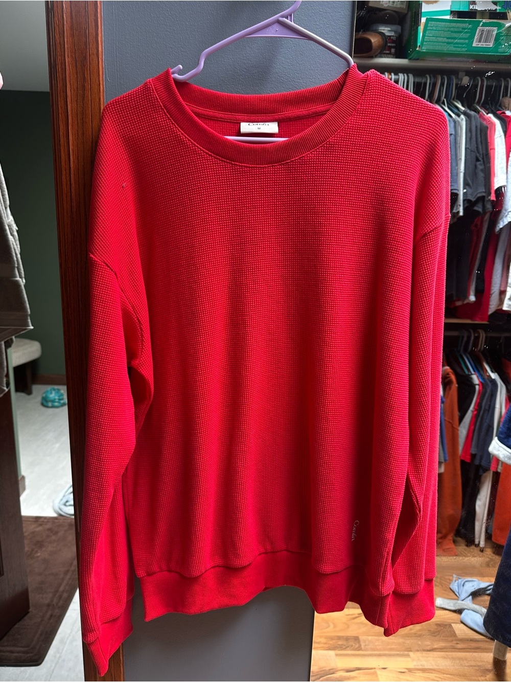 Men's Red Waffle-Knit Long Sleeve Crew